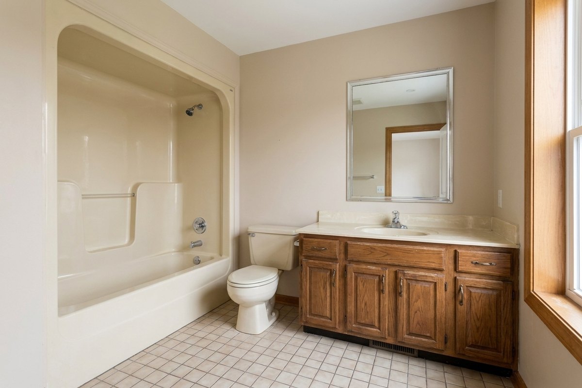 Cramped older Bellingham bathroom before remodel
